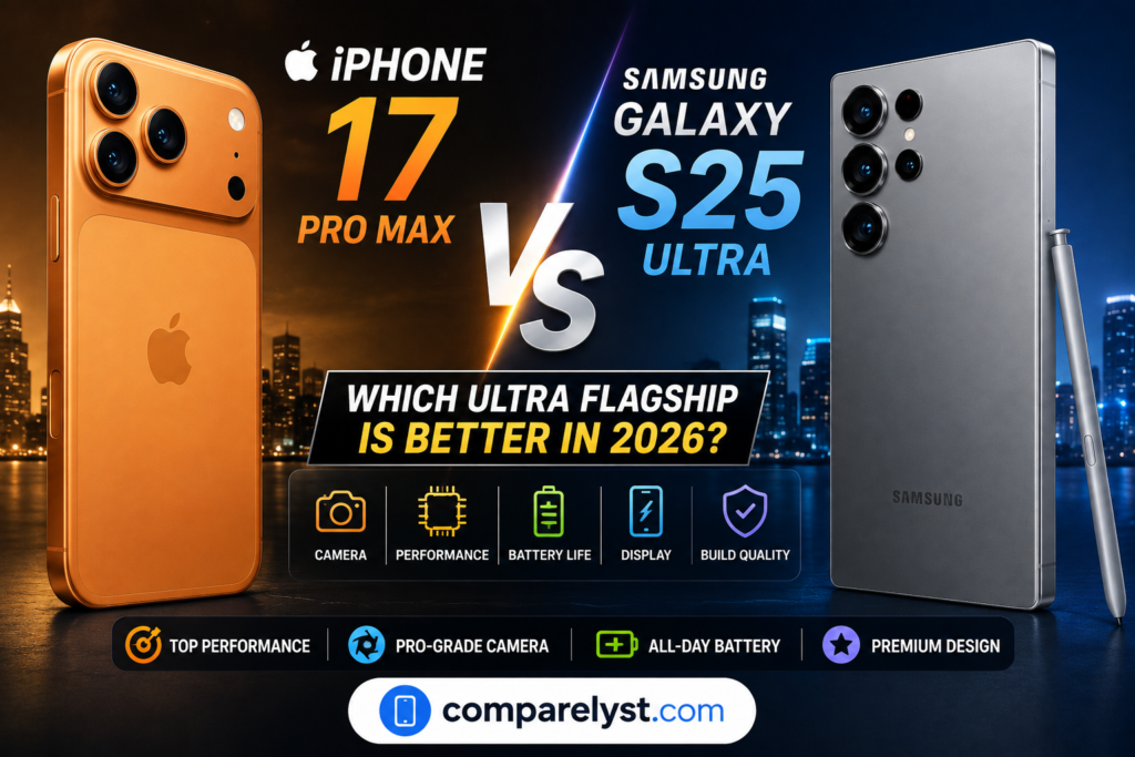 Select iPhone 17 Pro Max vs Samsung Galaxy S25 Ultra comparison with full specification: iPhone 17 Pro Max vs Samsung Galaxy S25 Ultra comparison with full specification: