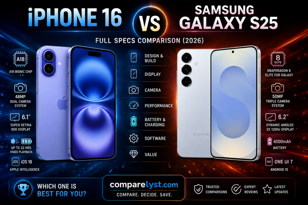 iPhone 16 vs Samsung Galaxy S25: Full Specs Comparison (2026)