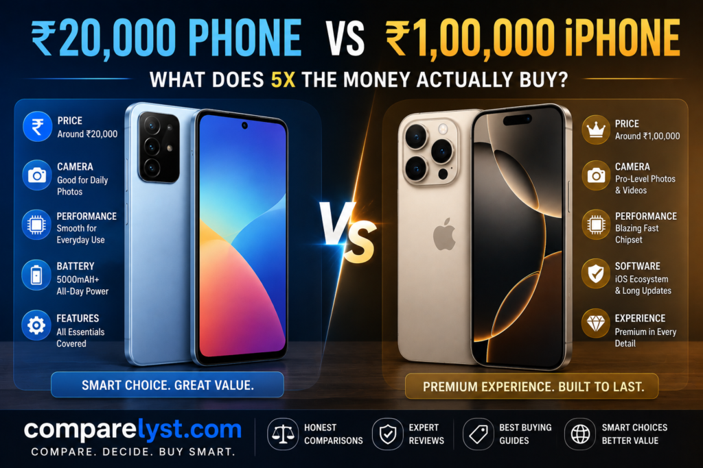 20,000 Phone vs ₹1,00,000 iPhone – What Does 5x the Money Actually Buy?
